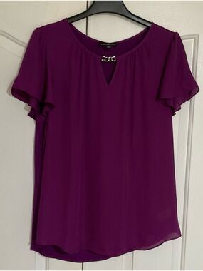 StitchFix Fortune + Ivy Purple Flutter-Sleeve Blouse with Chain Accent